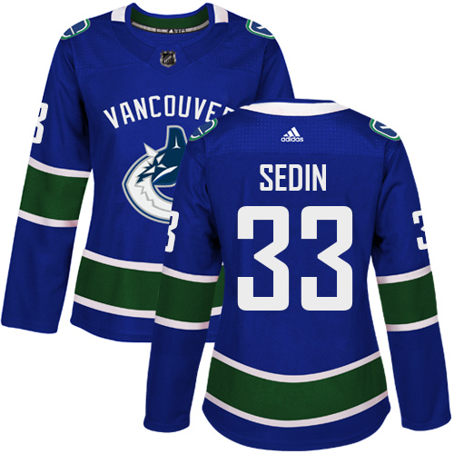 Adidas Vancouve Canucks #33 Henrik Sedin Blue Home Authentic Women Stitched NHL Jersey->women nhl jersey->Women Jersey